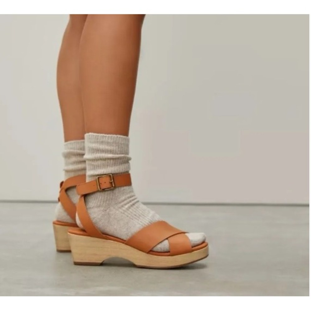 Everlane Clog Brown Leather Cross-Band Sandals Slide Brazil Coquette Chunky 7.5